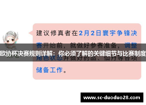 欧协杯决赛规则详解：你必须了解的关键细节与比赛制度